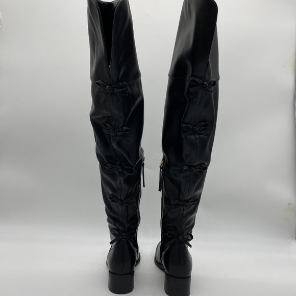 Black Over The Knee Boot Lace Up Side Zipper Boot - Picture 7 of 13